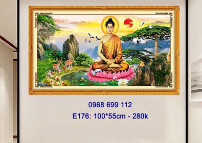Tranh thêu chữ thập Phật Thích Ca E176 - KT:(100x55)cm