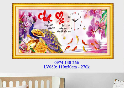 Tranh đính đá Đồng Hồ Cha Mẹ LV080 - KT:(110x50)cm