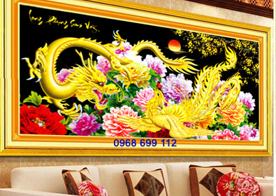 Tranh Thêu Chữ Thập 3D Long Phụng Sum Vầy LV3341 - KT:(120x60)cm