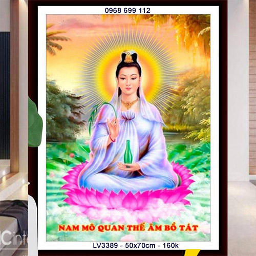 Tranh thêu chữ thập 3D Phật bà Quan Âm LV3389 - KT:(50x70)cm
