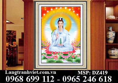 Tranh Gắn Đá Cao Cấp Phật Bà Quan Âm DF419 - KT:(55x75)cm