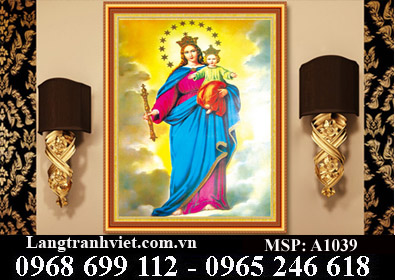 Tranh thêu chữ thập 3D - Đức Mẹ Maria và chúa Giesu A1039 - KT:(55x76)cm