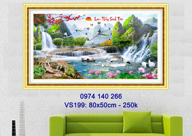 Tranh đính đá Đồng Hồ Lưu Thủy SInh Tài VS199 - KT:(80x50)cm