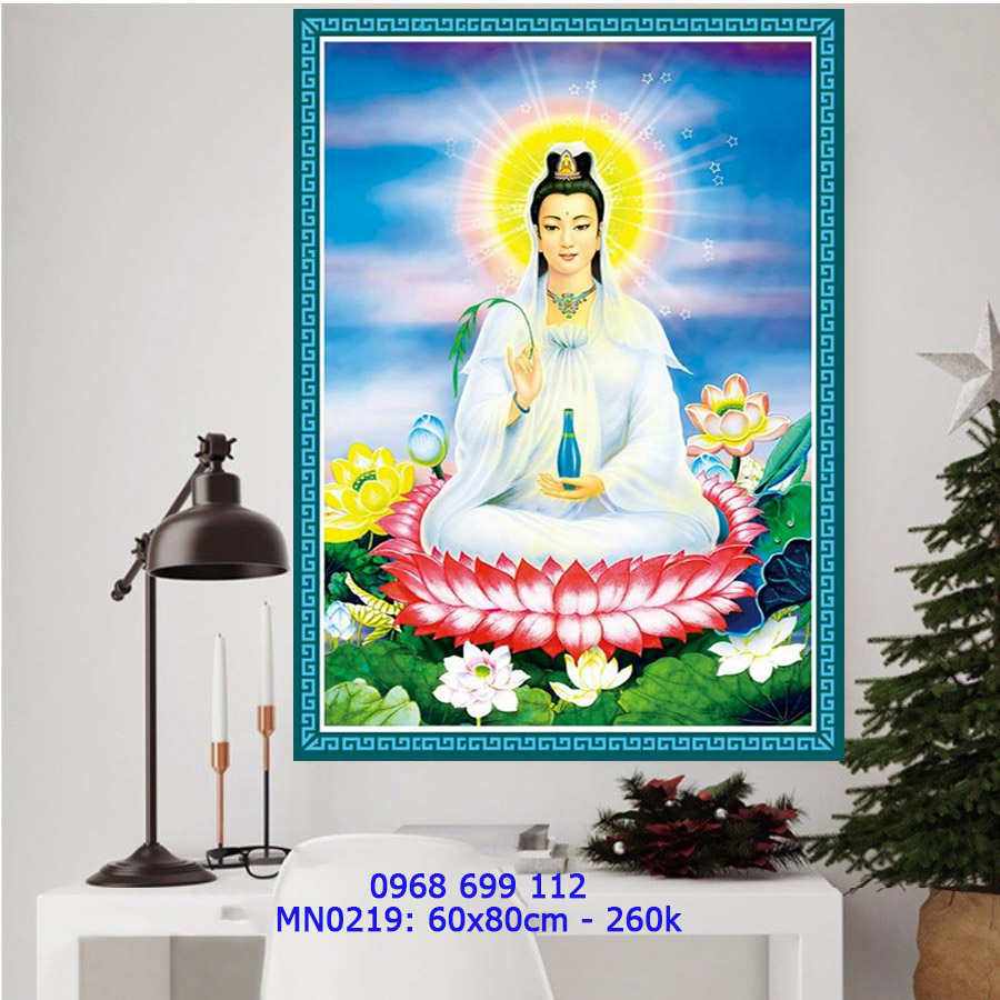 Tranh thêu chữ Thập Phật Bà Quan Âm MN0219 - KT:(60x80)cm