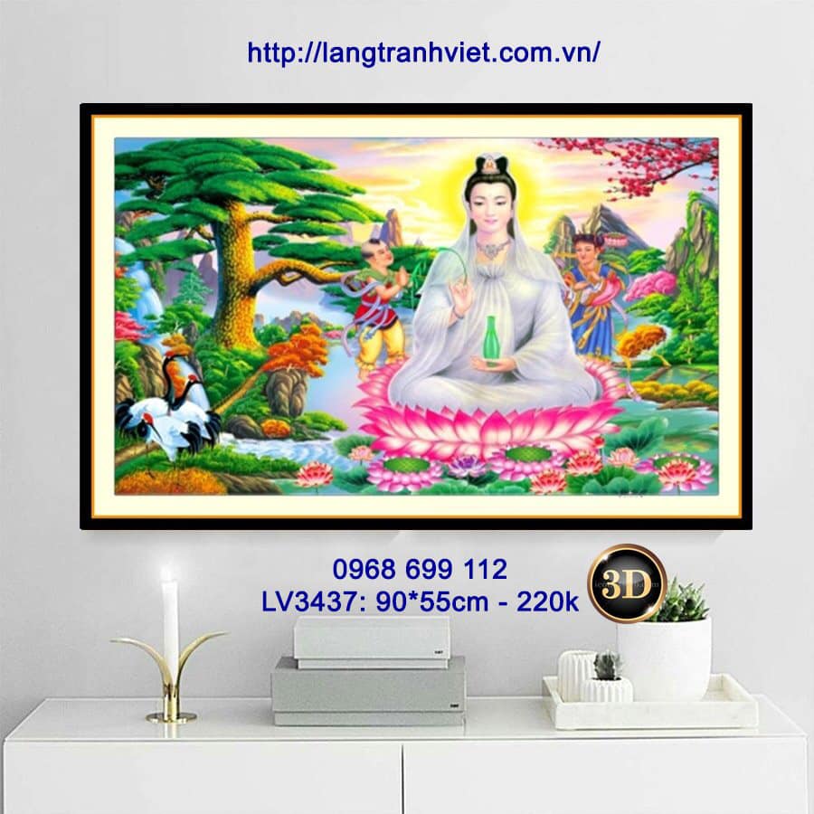 Tranh thêu chữ thập 3D Phật Bà Quan Âm LV3437 - KT:(90x55)cm