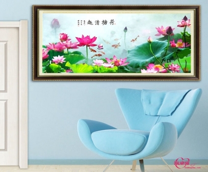 Tranh thêu chữ thập Đầm Sen khoe sắc YA271. Kích thước: 145 X 75 cm.