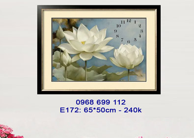 Tranh thêu chữ thập Đồng Hồ Hoa Sen E172 - KT:(65x50)cm