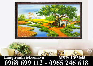 Tranh thêu chữ thập 3D Cây Đa Làng LV3048 - KT:(84x57)cm