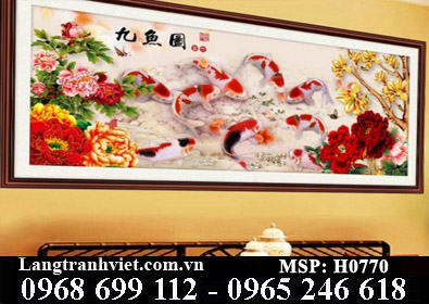 Tranh thêu chữ thập Cửu Ngư Quần Hội H0770 - KT:(151x68)cm