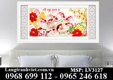 Tranh thêu chữ thâp 3D Cửu Ngư Quần Tụ LV3127 - KT:(125x61)cm