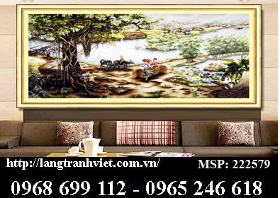 Tranh thêu Chữ thập cao cấp DLHY222579 - Làng quê Việt Nam kt:148x79 cm.