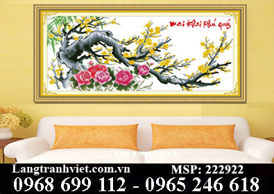 Tranh thêu chữ thập Mai Khai Phú Quý 222922 - KT:(91x46)cm