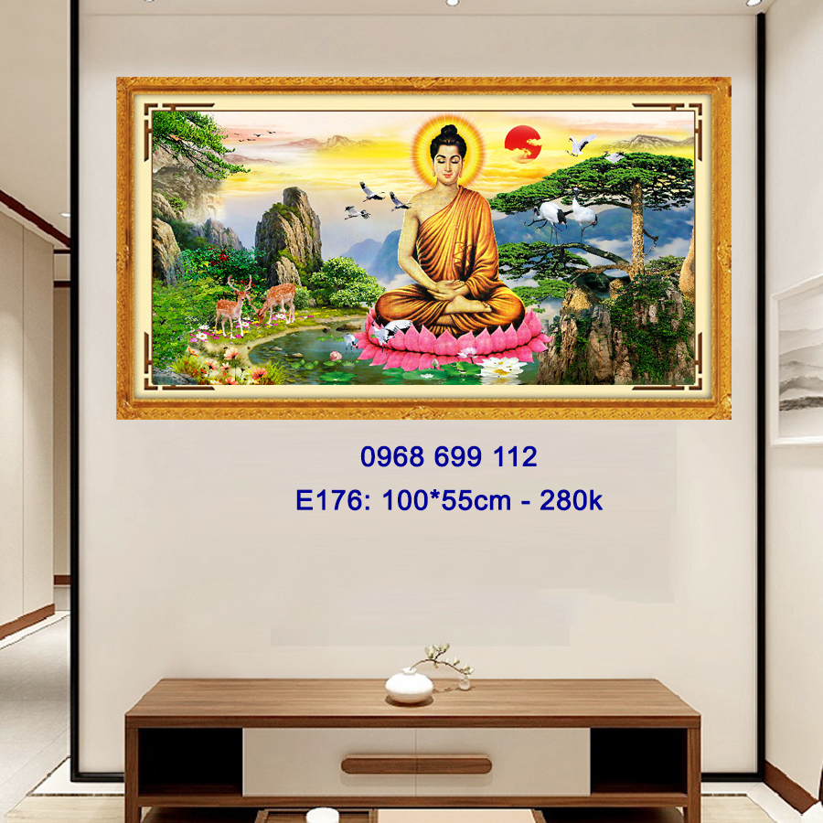 Tranh thêu chữ thập Phật Thích Ca E176 - KT:(100x55)cm