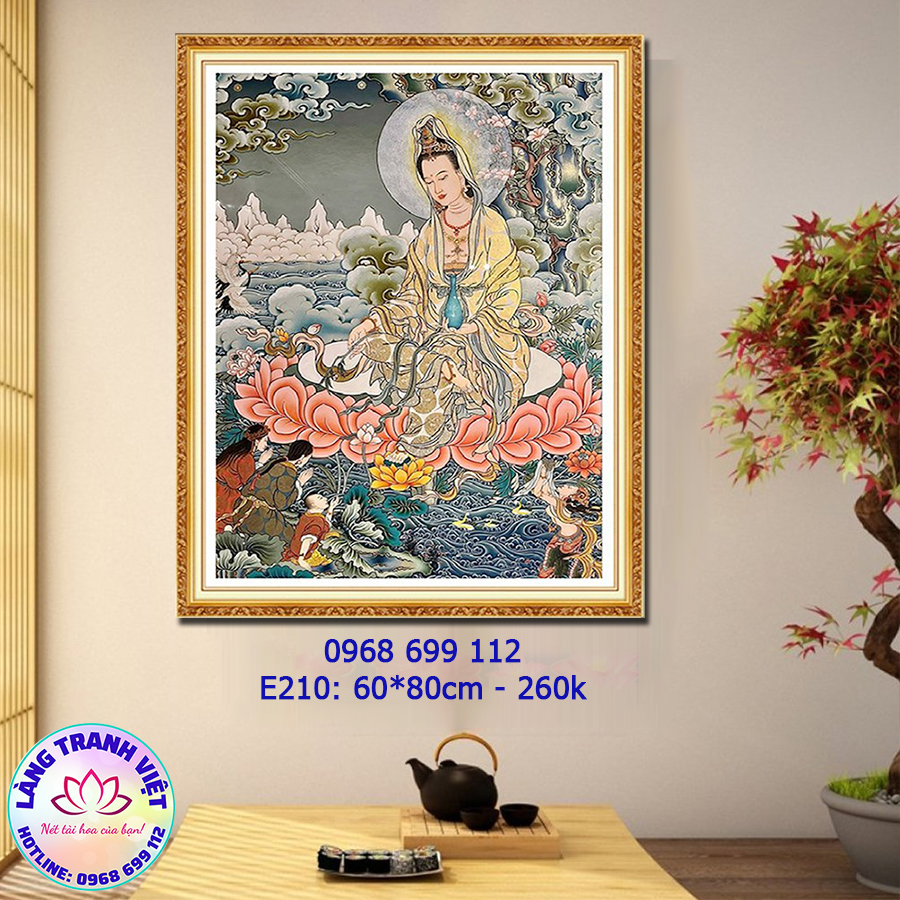 Tranh thêu chữ thập Phật Bà Quan Âm E210 - KT:(60x80)cm