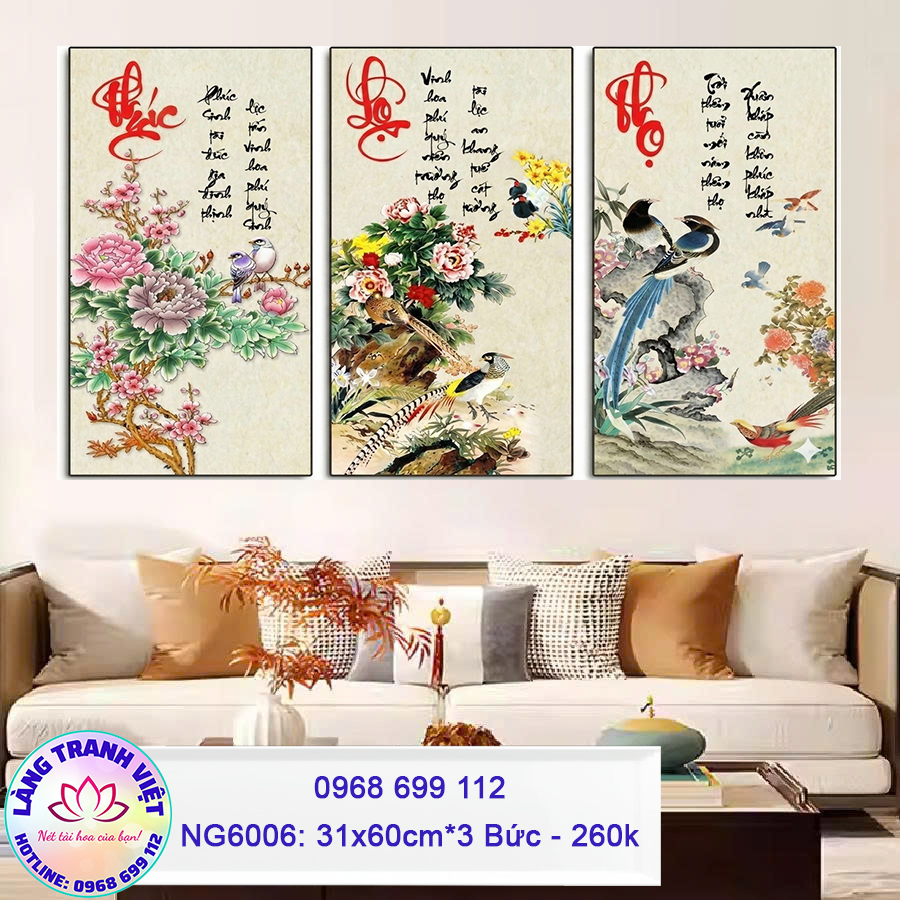 Tranh thêu chữ thập Phúc Lộc Thọ NG6006 - KT:(95x60)cm