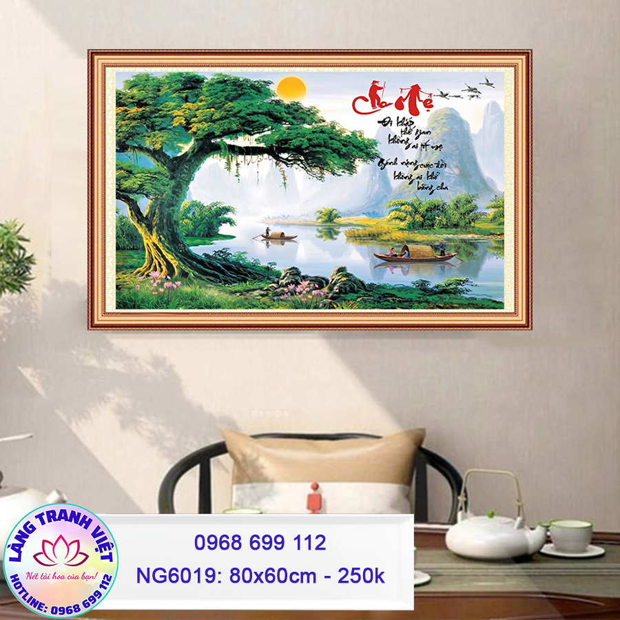 Tranh thêu chữ thập Cha Mẹ (thêu kín) NG6019 - KT:(80x60)cm