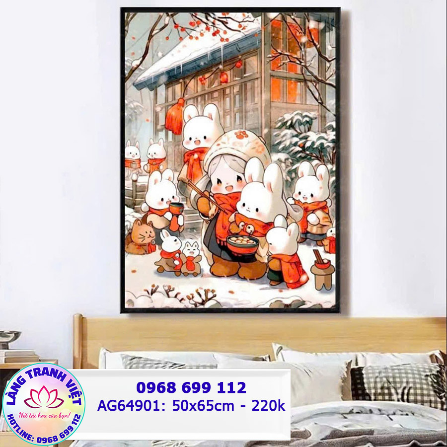 Tranh thêu chữ thập Cô Bé Và Thỏ AG64901 - kT:(50x65)cm