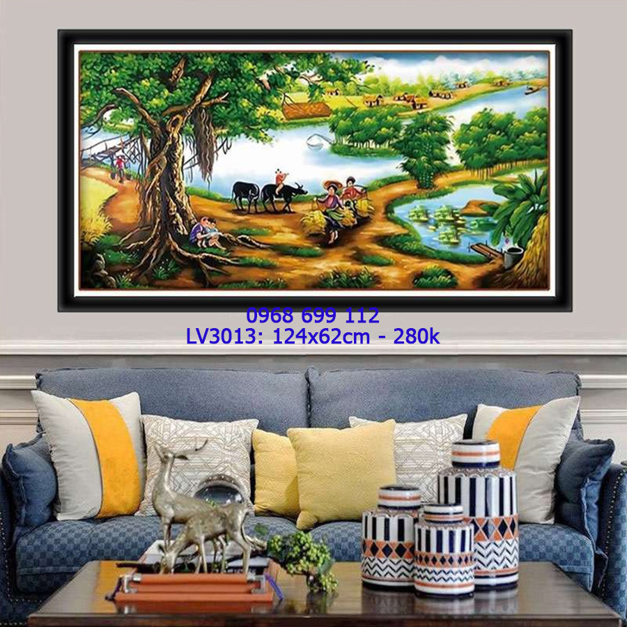 Tranh thêu chữ thâp 3D Cây Đa Làng LV3013 - KT:(124x62)cm