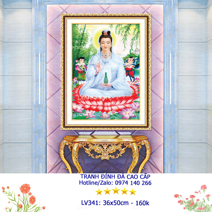 Tranh đính đá Phật Bà Quan Âm LV341 - KT:(36x50)cm