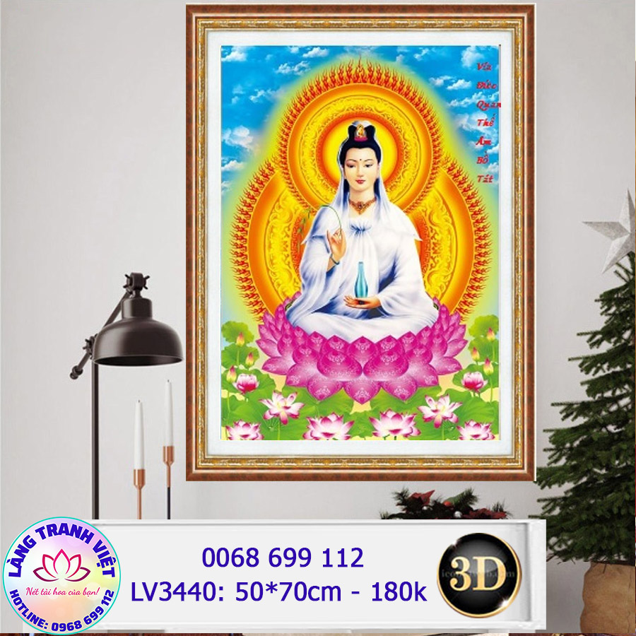 Tranh thêu chữ thập 3D Phật Bà Quan Âm LV3440 - KT:(50x70)cm