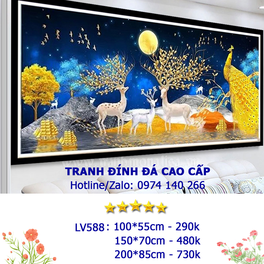 Tranh Đính Đá Vinh Hoa Phú Quý LV590 - KT:(200x85)cm