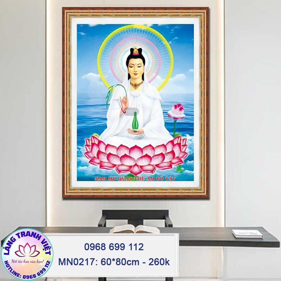 Tranh thêu chữ thập Phật Bà Quan Âm MN0217 - KT:(60x80)cm
