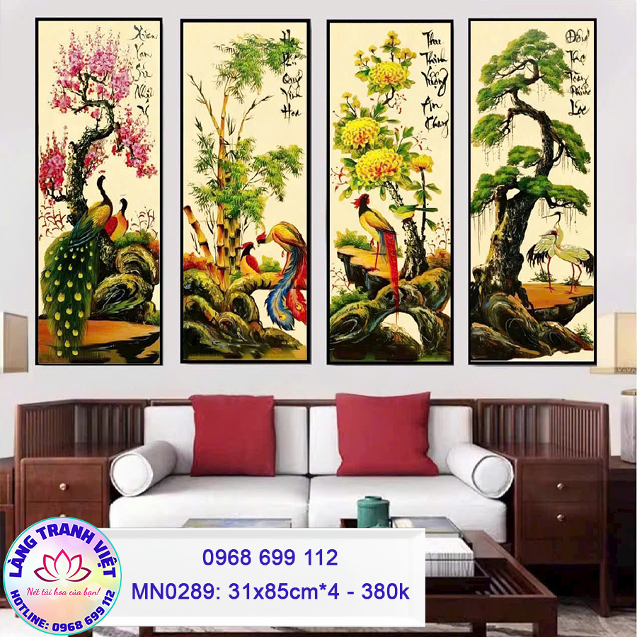 Tranh thêu chữ thập Xuân hạ Thu Đông MN0289 - KT:(31x85)cm *4 Bức