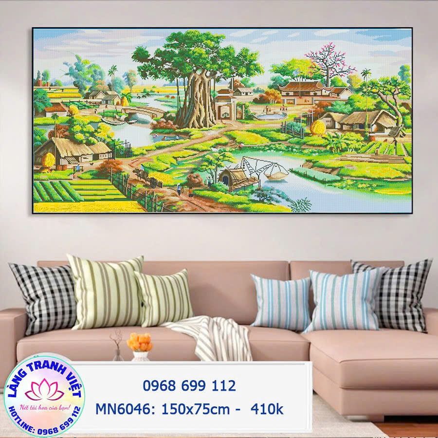 Tranh thêu chữ thập Làng Quê Yên Bình MN6046 - KT:(150x75)cm