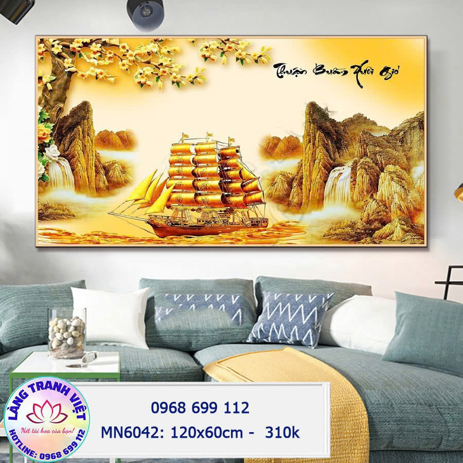 Tranh thêu chữ thập Thuyền Buồm Xuôi Gió MN6050 - KT:(120x60)cm