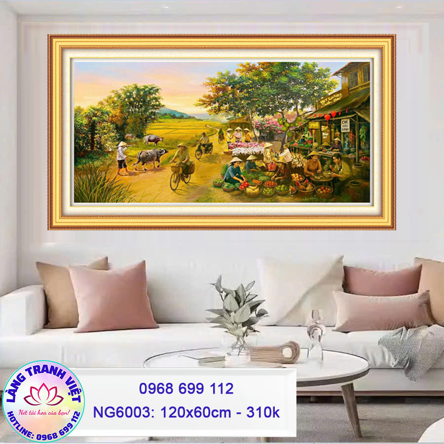 Tranh thêu chữ thập Chợ Quê NG6003 - KT:(120x60)cm