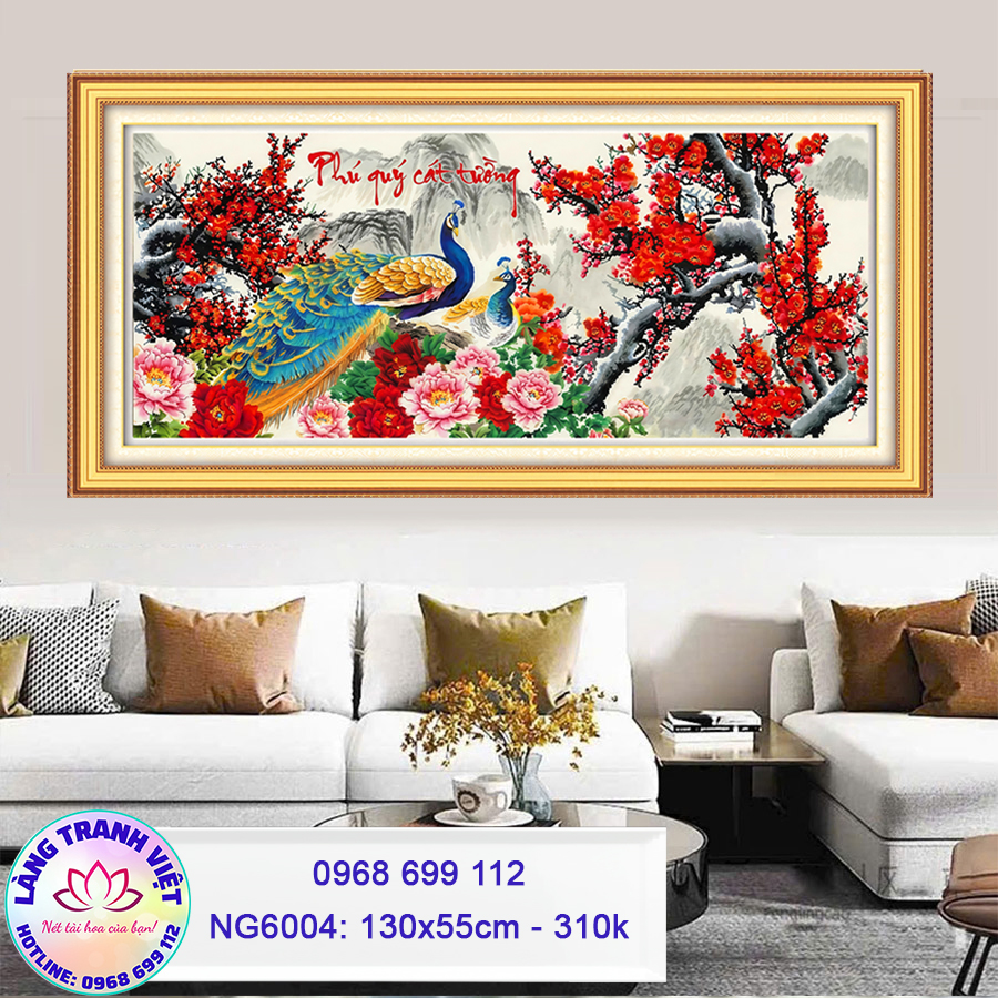 Tranh thêu chữ thập Phú Quý Cát Tường NG6004 - KT:(130x55)cm