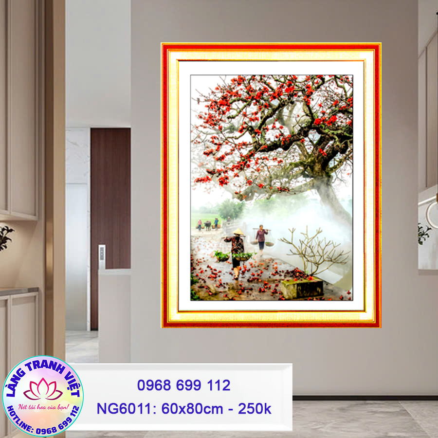 Tranh thêu chữ thập Mùa Hoa Gạo NG6011 - KT:(60x80)cm