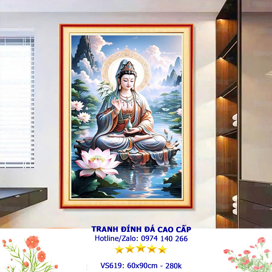 Tranh đính đá Phật Bà Quan Âm VS619 - kT:(60x90)cm