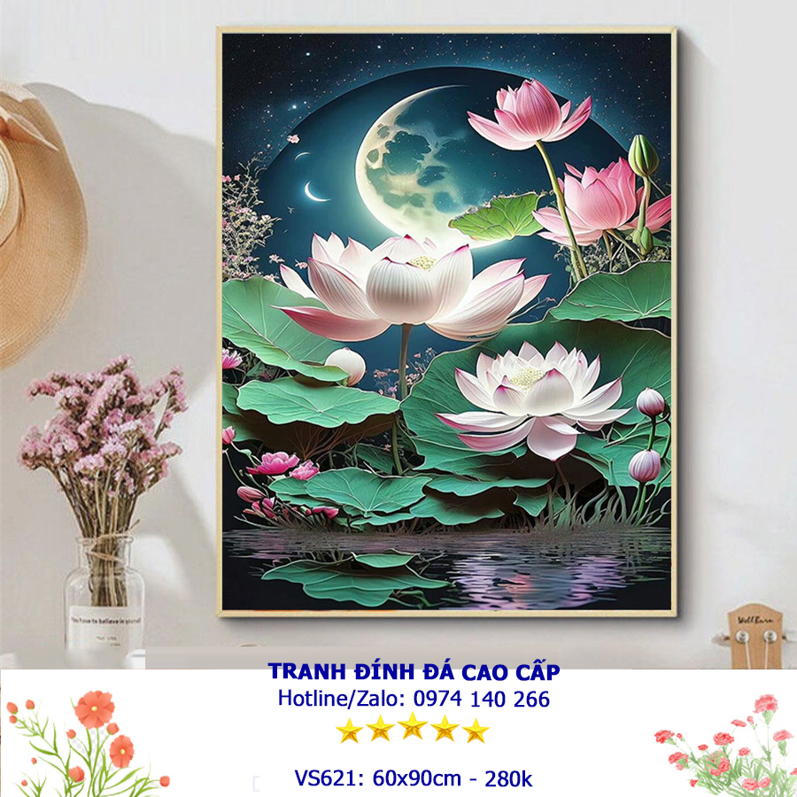 Tranh đính đá Sen Bình An VS621 - kT:(60x90)Cm