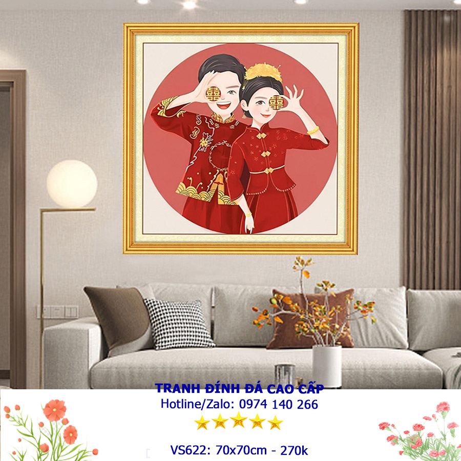 Tranh đính đá Cô Dâu Chú Rể VS622 - KT:(70x70)cm