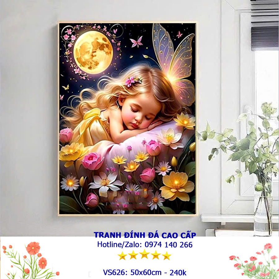 Tranh đính đá THiên Thần Ngủ Ngon VS626 - KT:(50x60)cm