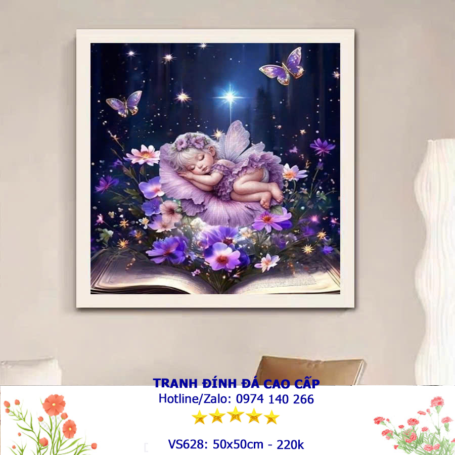Tranh đính đá Thiên Thần Ngủ Ngon (đính kín) VS628 - KT:(50x50)cm