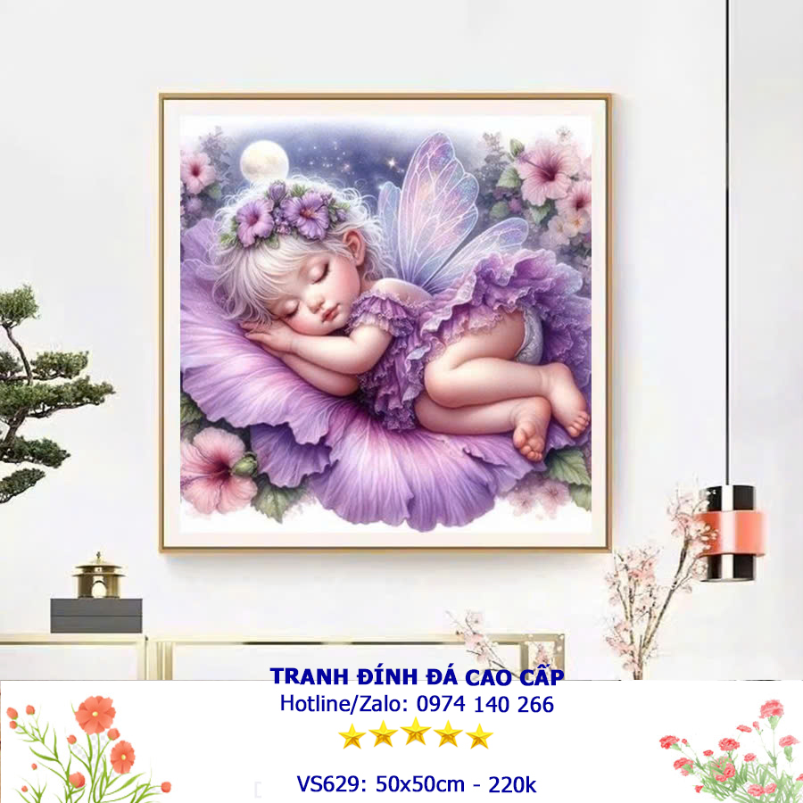 Tranh đính đá Thiên Thần Ngủ Ngon (đính kín) VS629 - KT:(50x50)cm