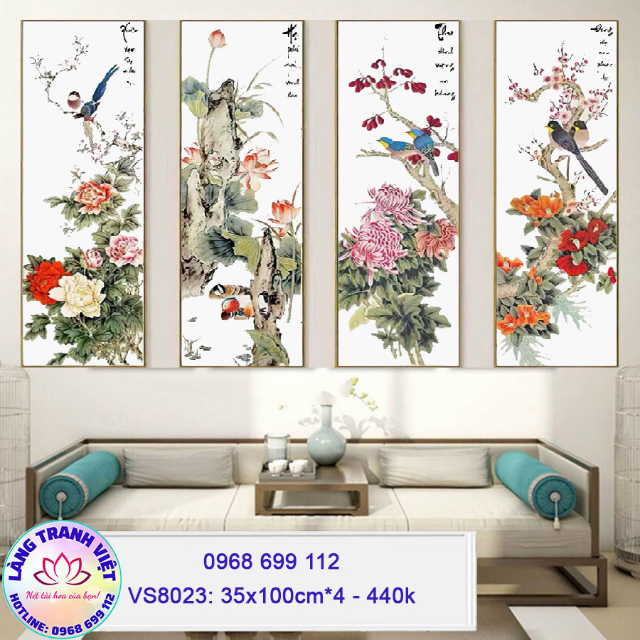 Tranh thêu chữ thập Xuân Hạ Thu Đông VS8023 - KT:(35x100)cm* 4 Bức