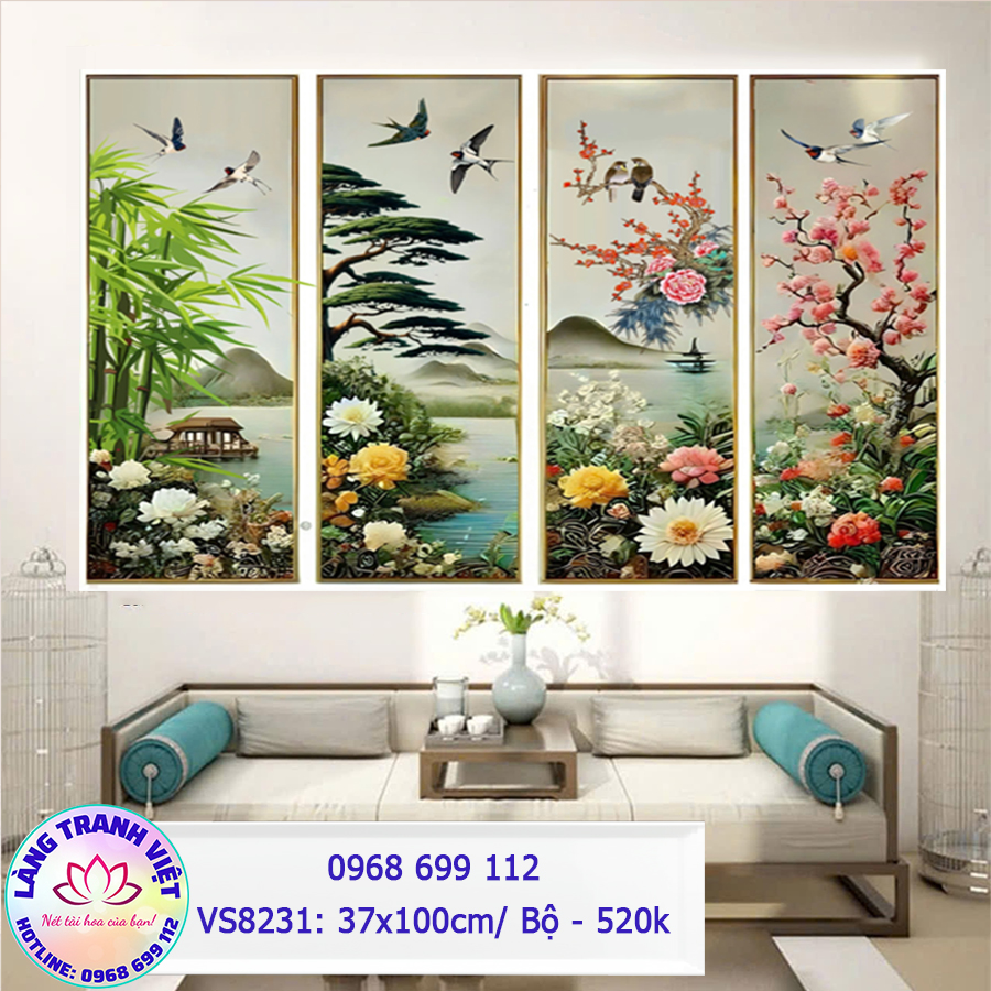 Tranh thêu chữ thập Xuân Hạ Thu Đông VS8231 - KT:(37x100)cm/ 4 Bức